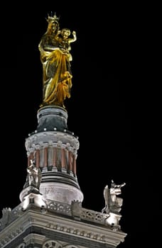 The Mary of Notre Dame de la Garde in Marseille in France at night