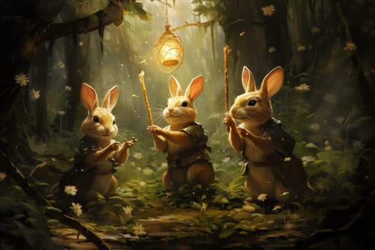 Within the realm of fantasy, playful moon rabbits frolic, their presence bringing luck and fortune to those fortunate enough to encounter them.