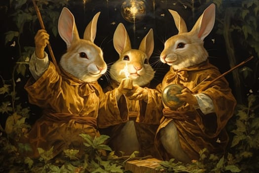 Within the realm of fantasy, playful moon rabbits frolic, their presence bringing luck and fortune to those fortunate enough to encounter them.