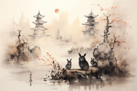 Within the realm of fantasy, playful moon rabbits frolic, their presence bringing luck and fortune to those fortunate enough to encounter them.