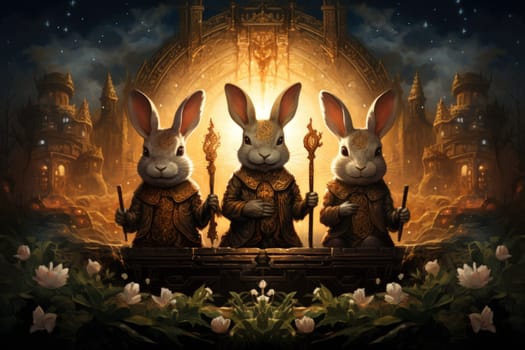 Within the realm of fantasy, playful moon rabbits frolic, their presence bringing luck and fortune to those fortunate enough to encounter them.
