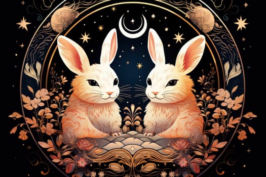 Within the realm of fantasy, playful moon rabbits frolic, their presence bringing luck and fortune to those fortunate enough to encounter them.