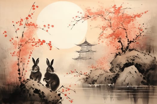 Within the realm of fantasy, playful moon rabbits frolic, their presence bringing luck and fortune to those fortunate enough to encounter them.