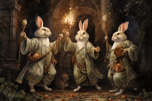 Within the realm of fantasy, playful moon rabbits frolic, their presence bringing luck and fortune to those fortunate enough to encounter them.