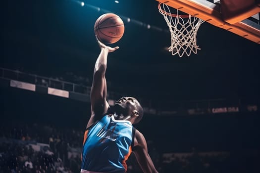 The concept of sports, basketball. an African-American athlete-player scores a ball in the basket. Healthy active lifestyle. Sports Match or training