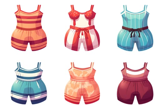 a set of vintage swimwear for girls and women. Different swimsuits for swimming in the pool and on the beach isolated on a white background. A girl's wardrobe for a beach holiday