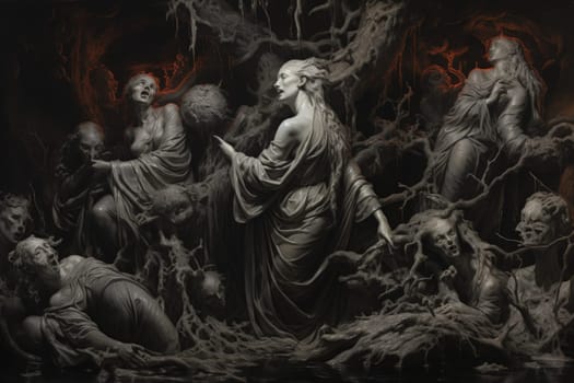 Deep within the realm of fantasy, vengeful banshees dwell, their anguished wails piercing the stillness of haunted forests.