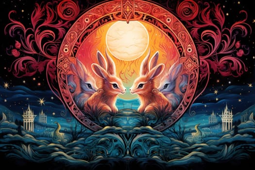 Within the realm of fantasy, playful moon rabbits frolic, their presence bringing luck and fortune to those fortunate enough to encounter them.