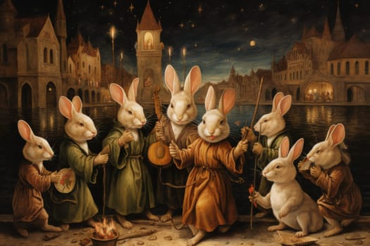 Within the realm of fantasy, playful moon rabbits frolic, their presence bringing luck and fortune to those fortunate enough to encounter them.
