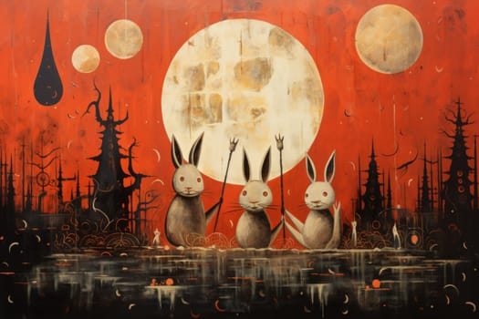 Within the realm of fantasy, playful moon rabbits frolic, their presence bringing luck and fortune to those fortunate enough to encounter them.
