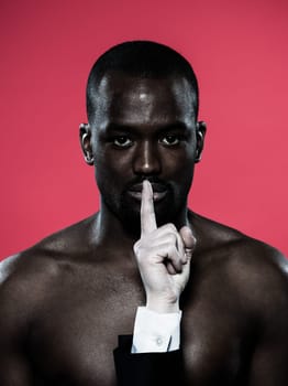 one african man hand on his mouth Freedom of speech concept