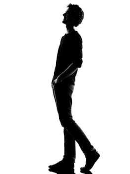 young man  walking  happy laughing silhouette in studio isolated on white background
