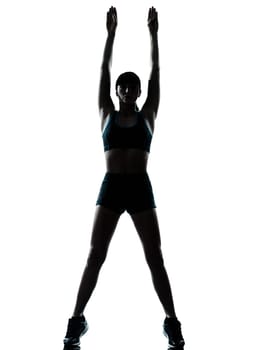 one caucasian woman runner jogger in silhouette studio isolated on white background