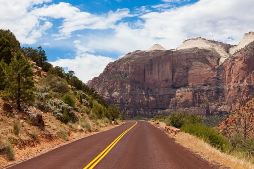 Road through Zion national Park in Utah, USA