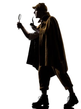 sherlock holmes silhouette in studio on white background