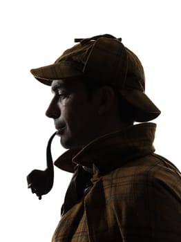 sherlock holmes silhouette in studio on white background