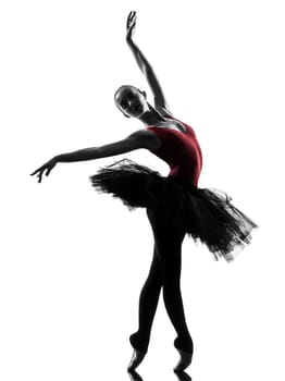 one caucasian young woman ballerina ballet dancer dancing with tutu in silhouette studio on white background
