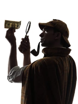 sherlock holmes silhouette in studio on white background