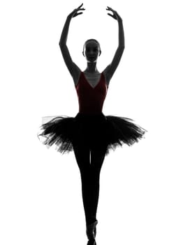 one caucasian young woman ballerina ballet dancer dancing with tutu in silhouette studio on white background