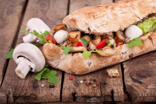 Ciabatta baguette with fresh mushrooms