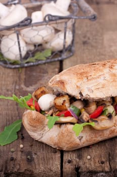 Ciabatta baguette with fresh mushrooms