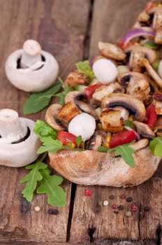 Ciabatta baguette with fresh mushrooms