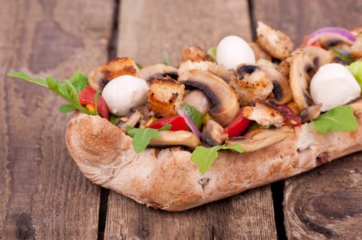 Ciabatta baguette with fresh mushrooms
