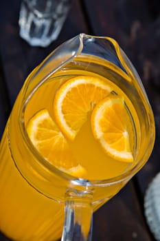 Fresh juice of orange with pieces from fruit