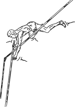 vector - male high jumper in action , isolated on background