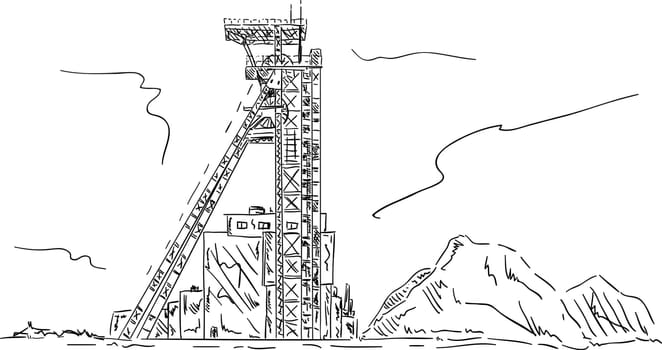 vector - Coal mine headgear tower, hand draw
