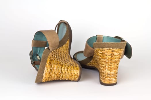 A pair of ladies wedge heeled shoes
