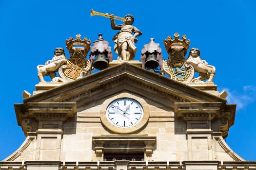 Pamplona city hall, Navarra, Spain. Detail top.