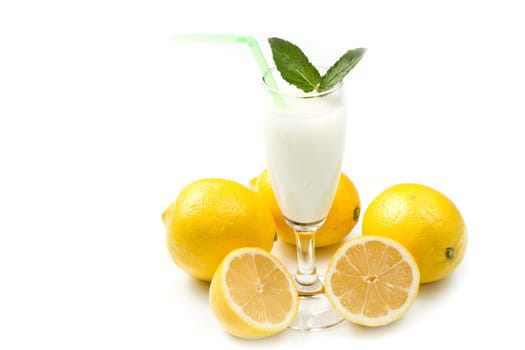 lemon sorbet on white background