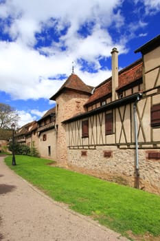 The medieval city wall of Riquewihr (German: Reichenweier) in Alsace,France