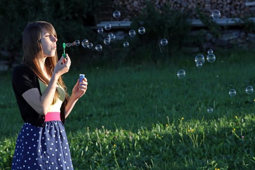 Soap bubbles in the evening sun
