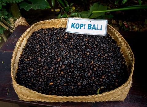 a closeup of a basket full of balinese coffee