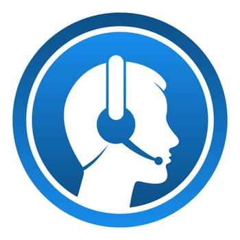 Blue rounded icon with head and headset as a customer support
