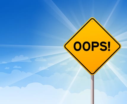 Mistake or Error illustration as yellow roadsign on blue background