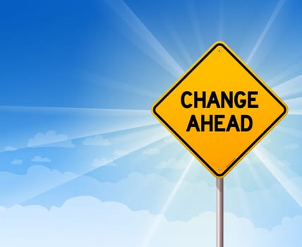 Yellow illustrated sign with changes ahead text and blue background
