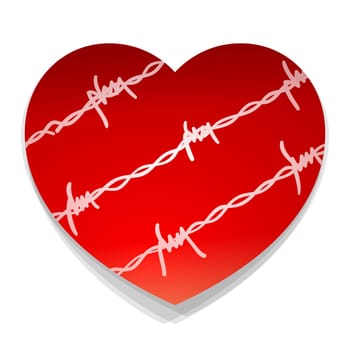 Red heart illustration with barbwire silhouette around