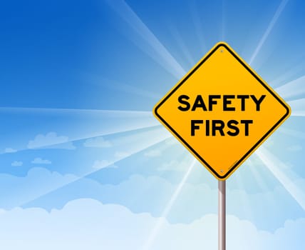 Illustration of roadsign on blue background with sunshine