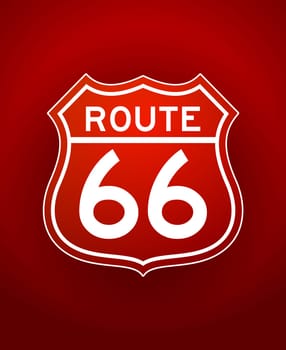 White lineart illustration of Route 66 Sign on red background