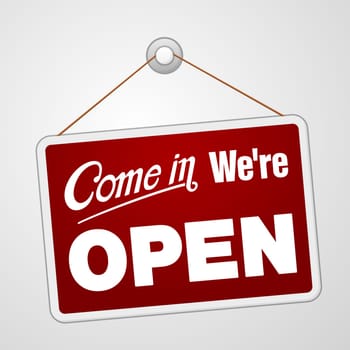 Illustration of red sign with information welcoming shop visitors