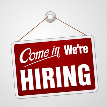 Illustration of red banner advertising job offers in company