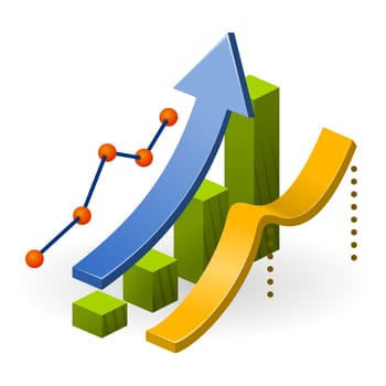 Ascending diagram with arrow and three types of data