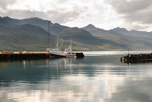 Small harbor in the Faskrusfjordur fjord in Iceland