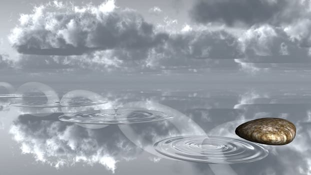 ricochets of a stone on water