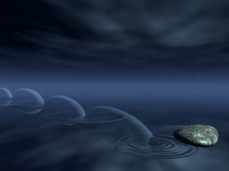ricochets of a stone on water