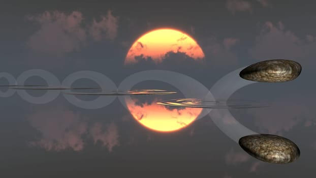 ricochets of a stone on water