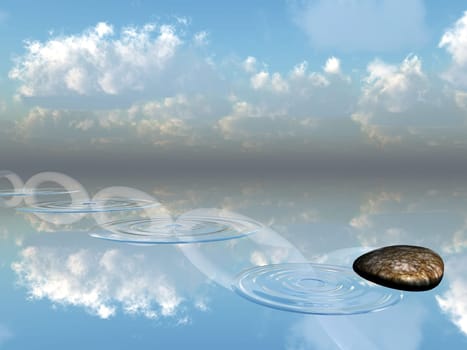 ricochets of a stone on water